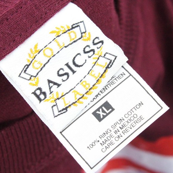 Vintage Gold Basicss Label T-Shirt Men's Burgundy Big USA Flag Graphic XL 90's - Picture 5 of 8